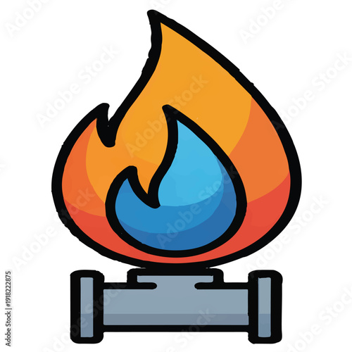 Natural gas flame icon with blue core and orange heat for energy sector branding kitchen appliance advertising industrial fuel supply graphics and domestic heating system representations