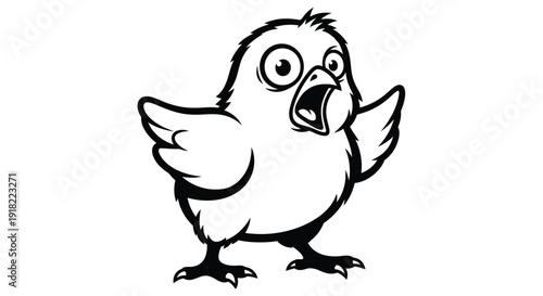 Cartoon bird with surprised expression and open beak