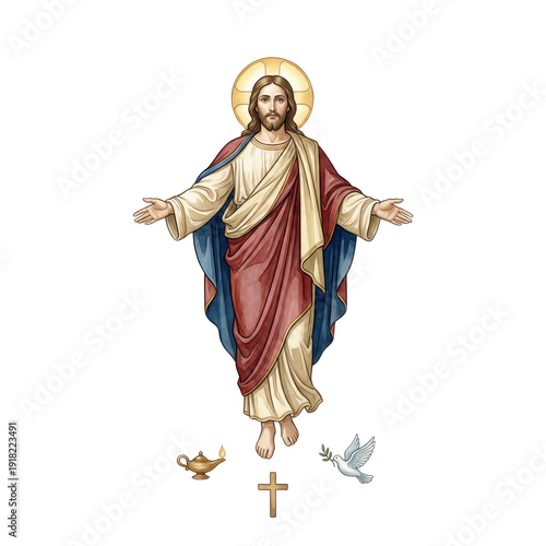 Watercolor Jesus Christ - Resurrection Ascension - Religious Art