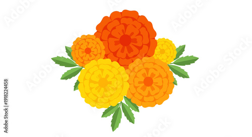 Colorful Marigold Flower Bouquet with Green Foliage