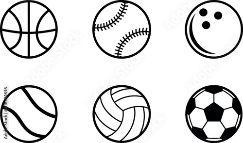 Sports equipment balls basketball football tennis bowling baseball