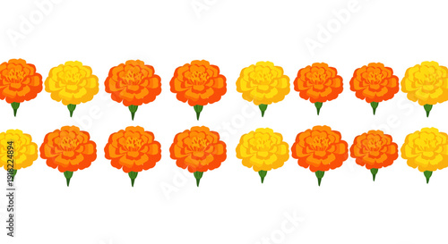 Vibrant Orange and Yellow Marigold Flower Border Pattern