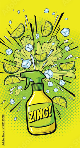 Fresh mint leaves and lime slices with water splash bubbles