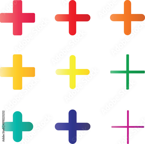 Colorful plus signs icons graphic design elements