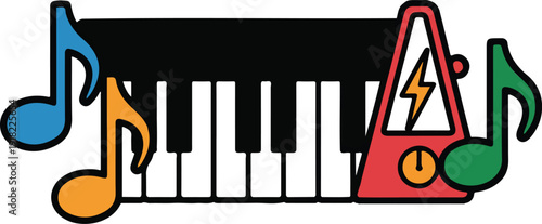 Minimalist Piano Icon Set Keyboard, Metronome, Musical Notes