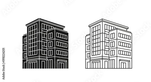 Modern architecture skyscraper building sketch line art drawing illustration Vector