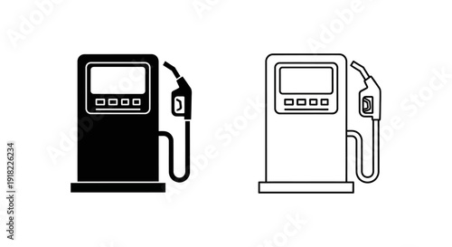 Two different styles of gas station fuel pumps for refueling cars, trucks, and motorcycles Vector