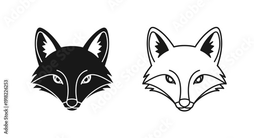 Fox and wolf head illustration, animal face design, nature wildlife art, vector image Vector