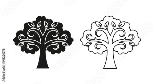 Two stylized trees, one black and one white, standing side by side, vector illustration Vector