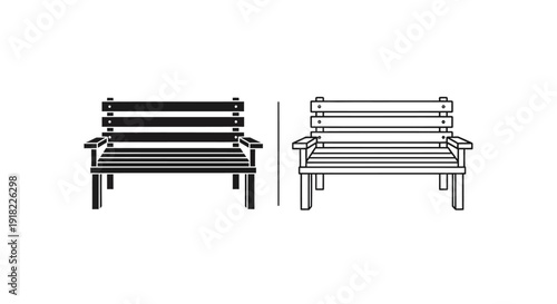 Modern minimalist park bench designs for urban public spaces Vector