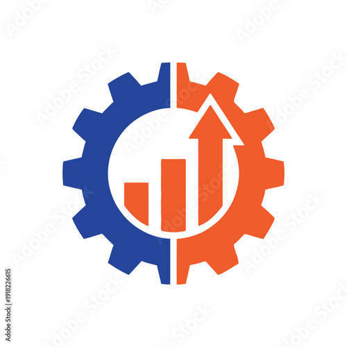 Industrial growth logo with gear and rising bar chart arrow