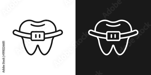 Dental Brace Icon In Black And White Line Style