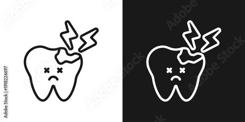 Tooth Pain Icon In Black And White Line Style