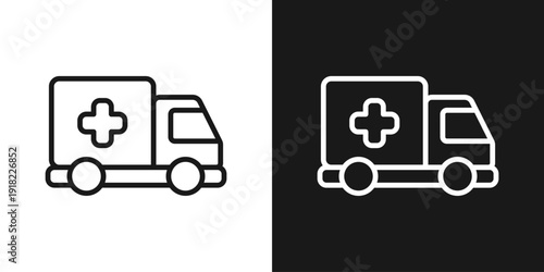 Ambulance Car Icon In Black And White Line Style