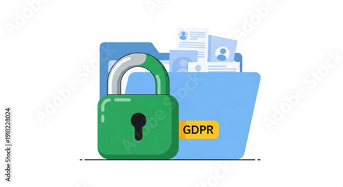 Gdpr data protection concept with green padlock securing blue folder