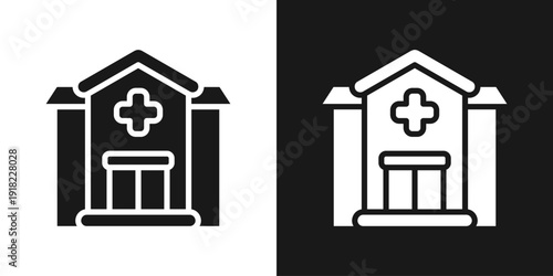 Hospital Building Icon In Black And White Glyph Style