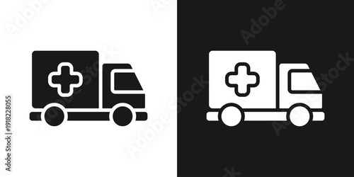 Ambulance Car Icon In Black And White Glyph Style