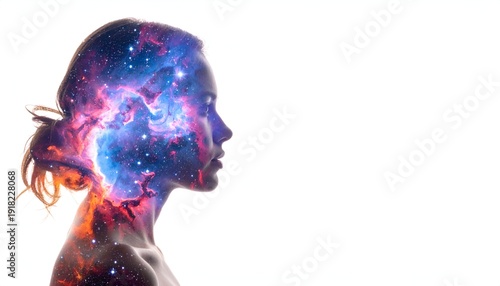 Double Exposure Profile with Galaxy Universe Inside Head Mind