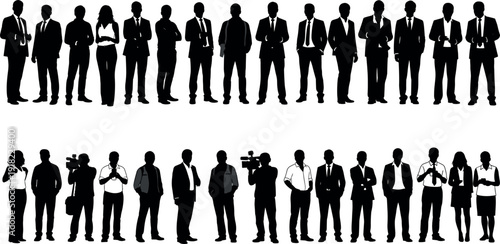 Large Set of Business People Silhouettes Featuring Professionals Managers and Media Crew