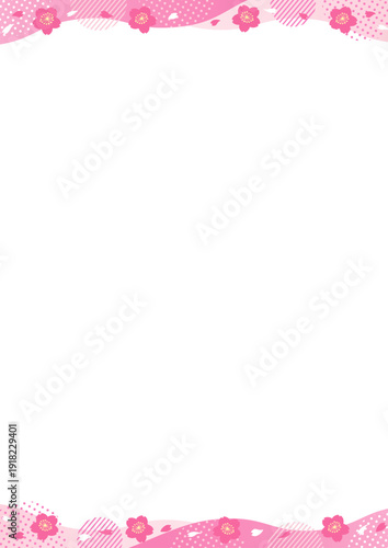 桜と幾何学模様や波の上下の縦型のフレーム_ピンク
