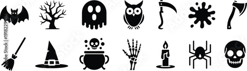 A clean vector illustration showcasing a captivating collection of spooky Halloween icons, perfect for festive graphic design projects and holiday celebrations