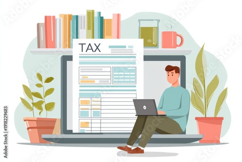 Wallpaper Mural Man filling tax form online using laptop computer Torontodigital.ca