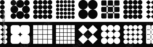 Dynamic Minimalist Geometric Patterns in High-Contrast Black and White, Forming Abstract Grids for Contemporary Design Backgrounds and Digital Art