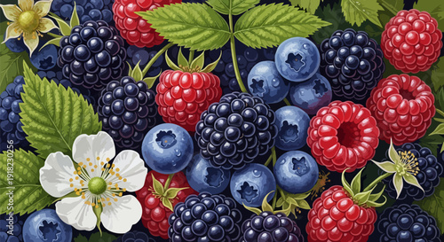 Abundant vector illustration of a vibrant mix of fresh fruits