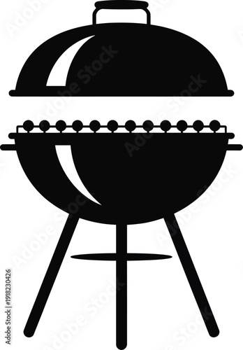 A minimalist black and white logo design of a barbecue grill, perfect for a food-related brand or outdoor cooking theme