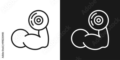 Arm Power Icon In Black And White Line Style