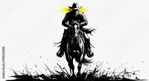 Dramatic vector illustration of a cowboy riding a horse