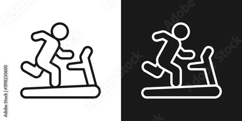 Treadmill Run Icon In Black And White Line Style