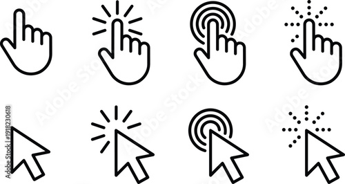 click, tap, cursor, pointer, touch, hand, interface, button, navigation, selection, vector, illustration, minimal, outline, collection, isolated, graphic, symbol, ui, design