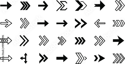 Right and Left Arrow Vector Icon Collection, Modern Directional Navigation Symbols with Solid and Outline Styles for Web UI, App Interfaces, and Digital Design
