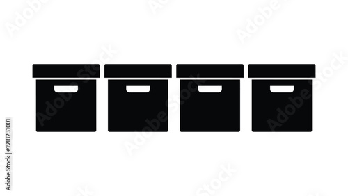 Black Storage Boxes on White Background