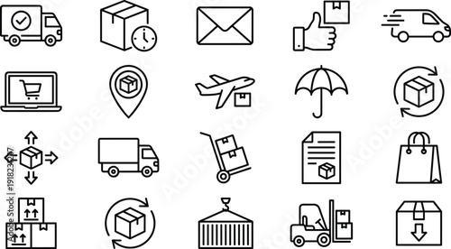 logistics, delivery, shipping, cargo, warehouse, transport, package, tracking, courier, supply, chain, vector, illustration, minimal, outline, collection, isolated, graphic, freight, distributionlog