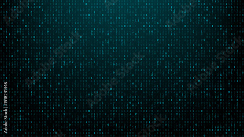 Blue digital binary code matrix background. Technology data stream backdrop for network security and programming concept.