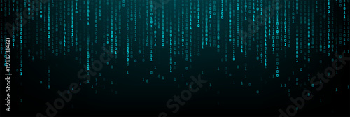 Falling binary code matrix background. Digital stream of zeros and ones for data, cybersecurity, and technology concept.