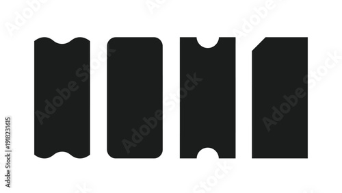 Four Black Ticket Stubs on White Background