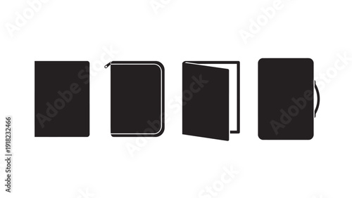 Black Notebooks with Different Closures on White Background