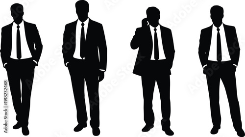 Businessmen silhouettes in suits, professional attire, corporate fashion, office style, teamwork concept, communication, leadership, modern workplace, executive presence, success