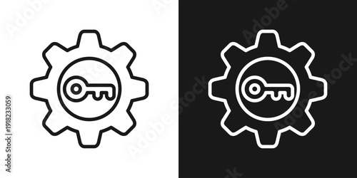 Gear Security Icon In Black And White Line Style