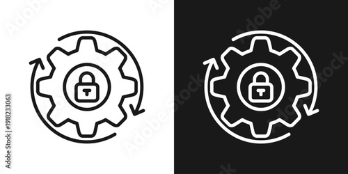 Automation Lock Icon In Black And White Line Style