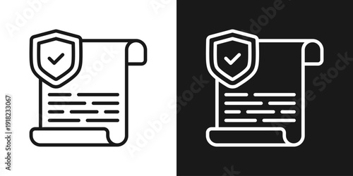Verified Policy Icon In Black And White Line Style