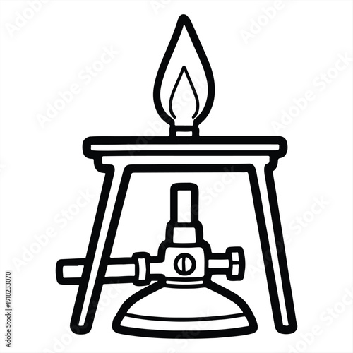 A simple black and white illustration of a kerosene lamp with a lit flame