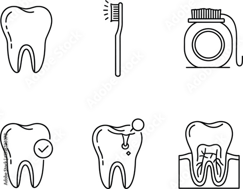 Collection of dentistry symbols showing implant and braces