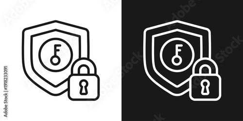 Access Shield Icon In Black And White Line Style