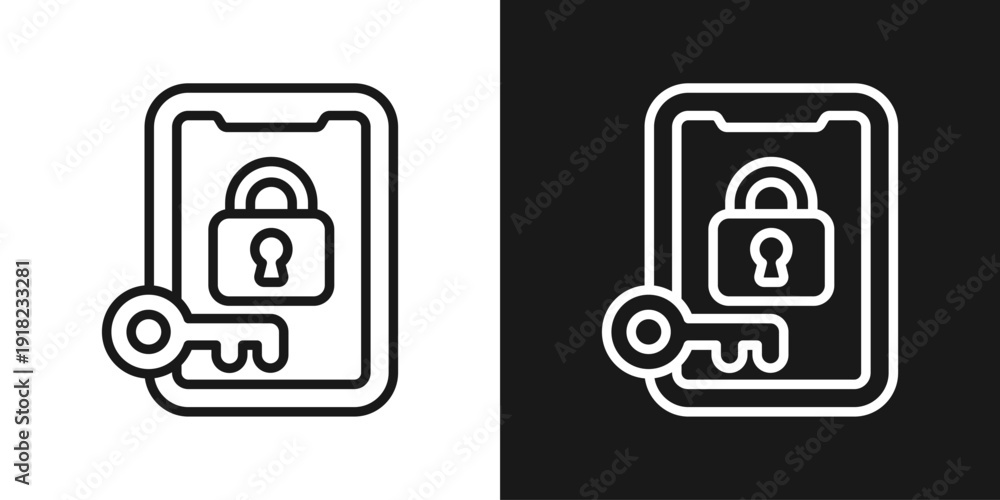 Fototapeta premium Mobile Encryption Icon In Black And White Line Style