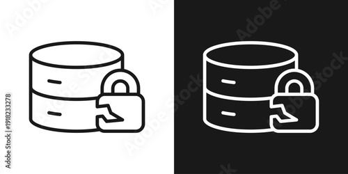 Database Lock Icon In Black And White Line Style