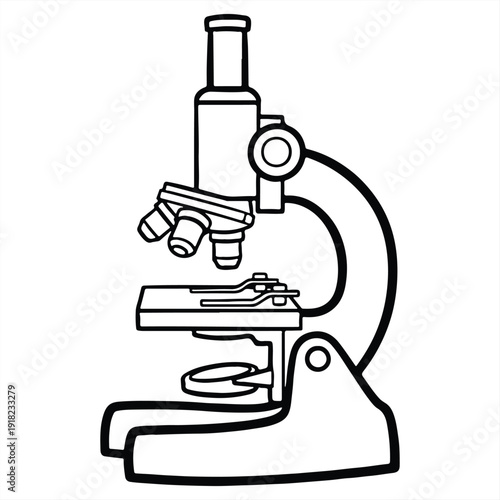 A detailed illustration of a microscope on a plain white background